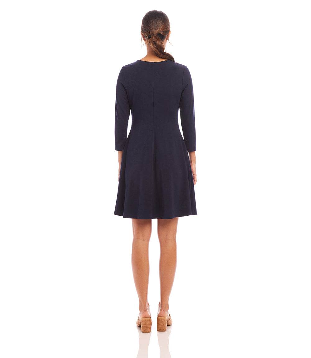 Karen Kane Three Quarter Sleeve Jersey Dress - Navy - P/L Karen Kane Three Quarter Sleeve Jersey Dress - Navy - P/L