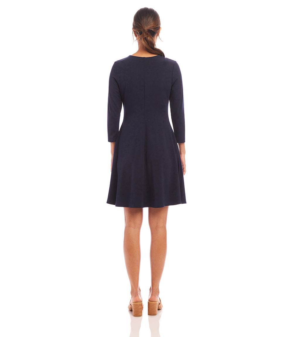 Karen Kane Three Quarter Sleeve Jersey Dress - Navy