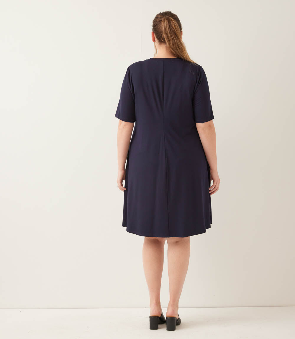 Karen Kane Women's Plus Size Short Sleeve A-Line Dress, 3X, 3X, Navy, Rayon/Spandex
