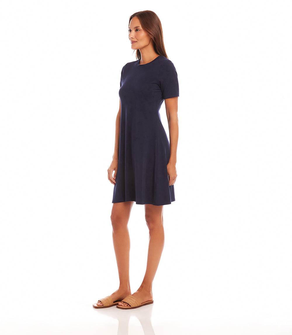 Karen Kane Women's Short Sleeve A-Line Dress, Navy Blue, Small Karen Kane Women's Short Sleeve A-Line Dress, Navy Blue, Small