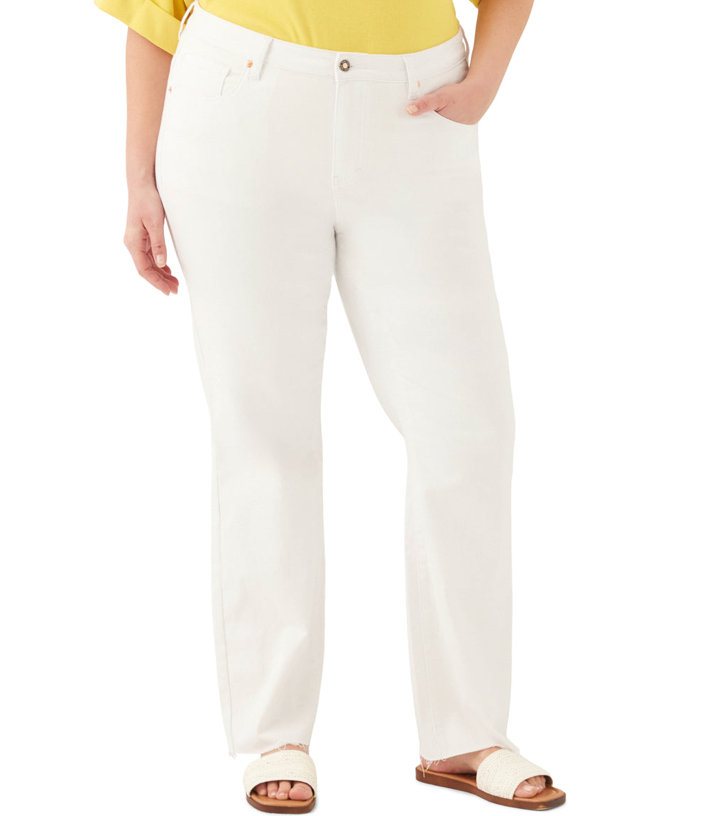 Plus Size Raw Hem Straight Jeans