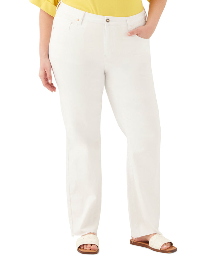 Plus Size Raw Hem Straight Jeans