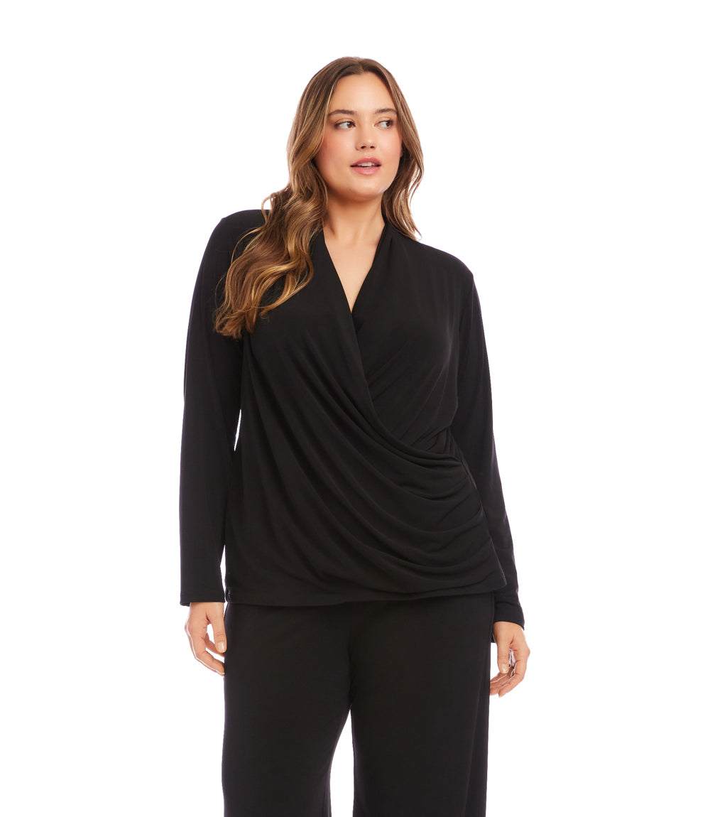 Plus Size Travel Jersey Drape Front Crossover Top