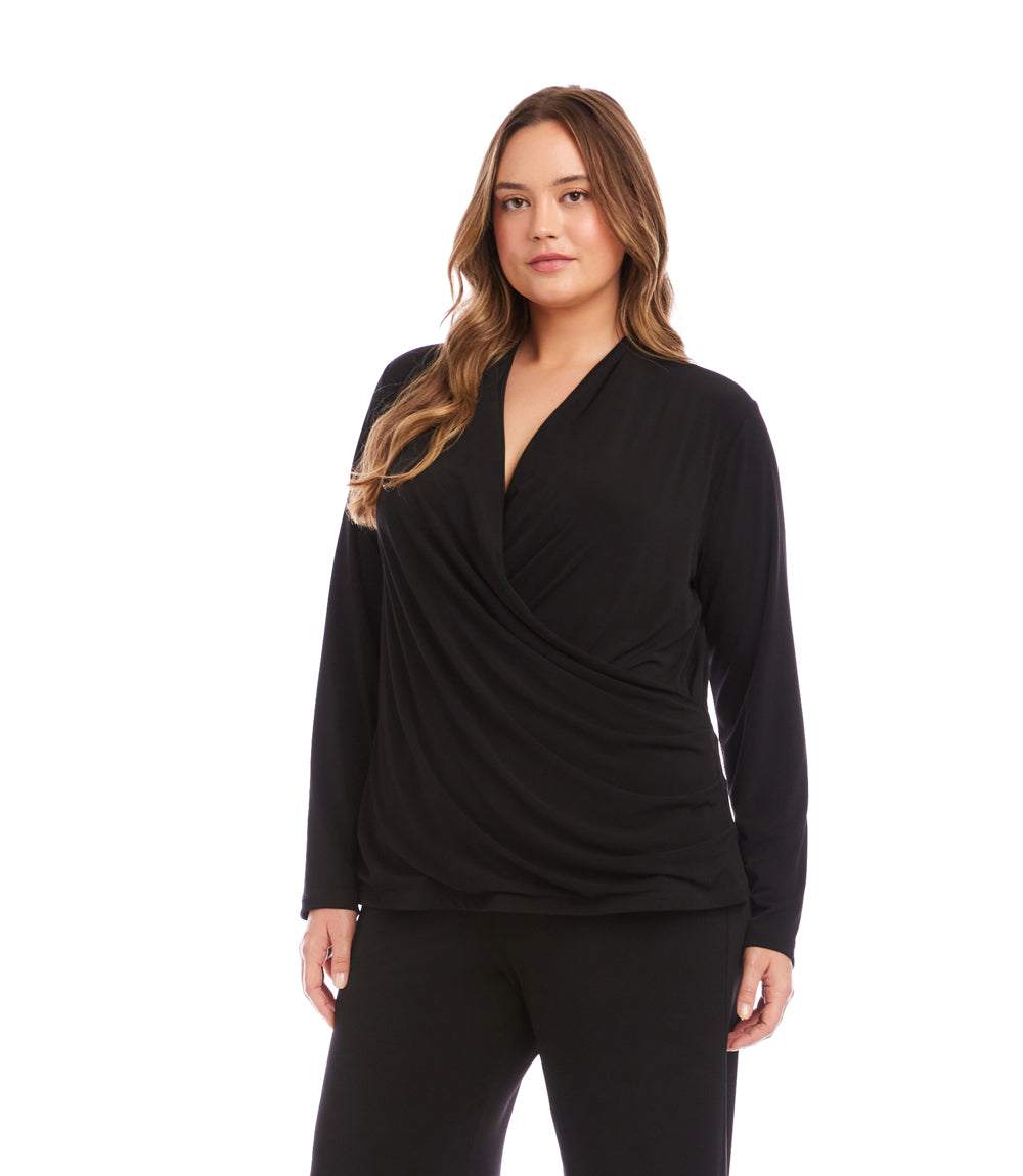 Plus Size Travel Jersey Drape Front Crossover Top