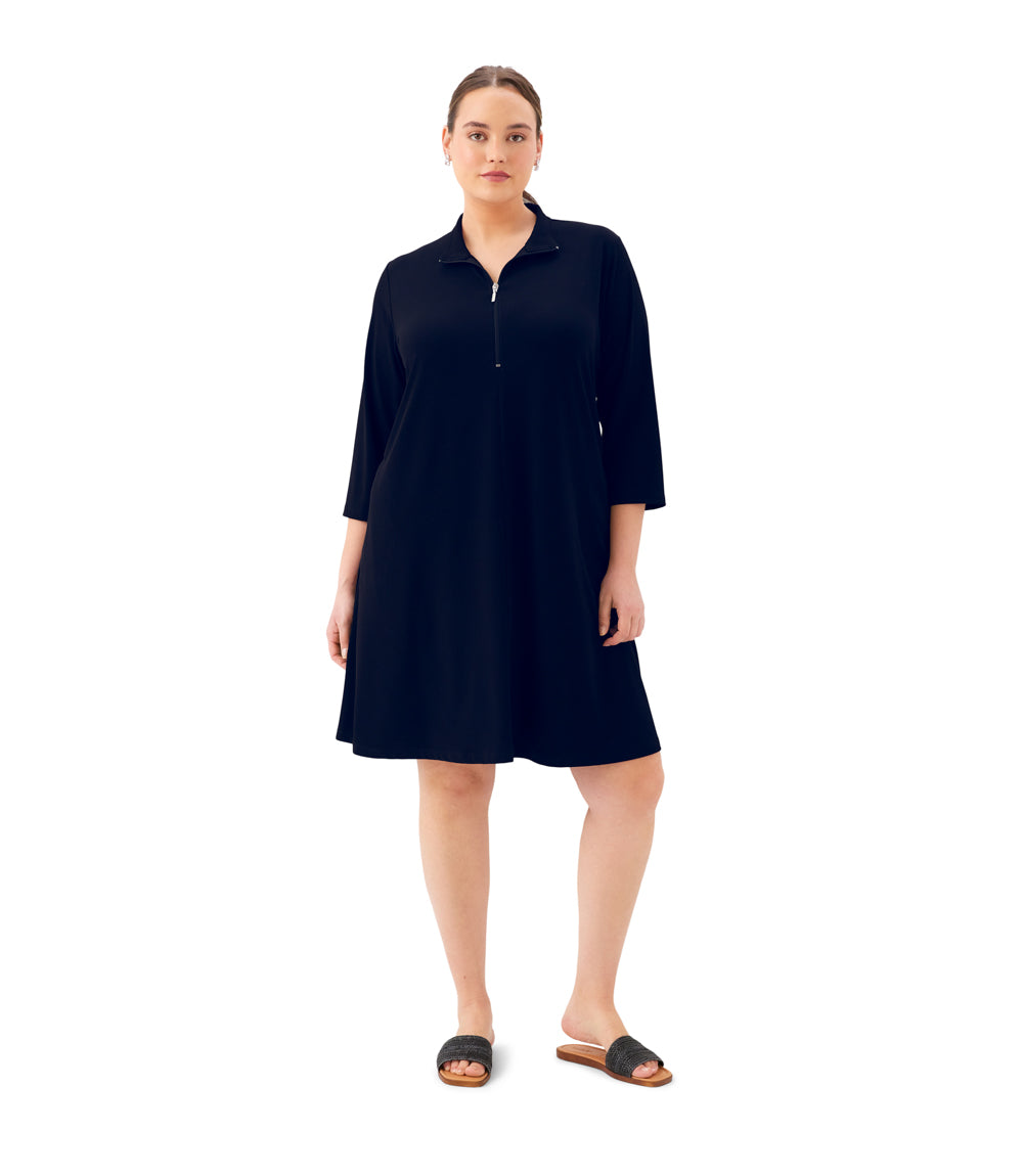 Plus Size 3/4 Sleeve Zip-Up Travel Jersey Dress – Karen Kane