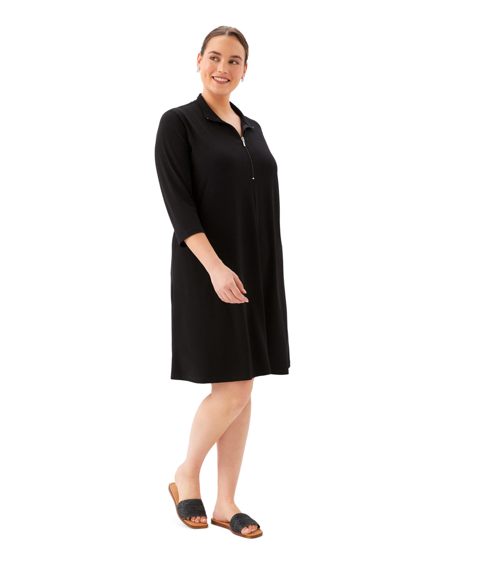 Plus Size 3/4 Sleeve Zip-Up Travel Jersey Dress – Karen Kane