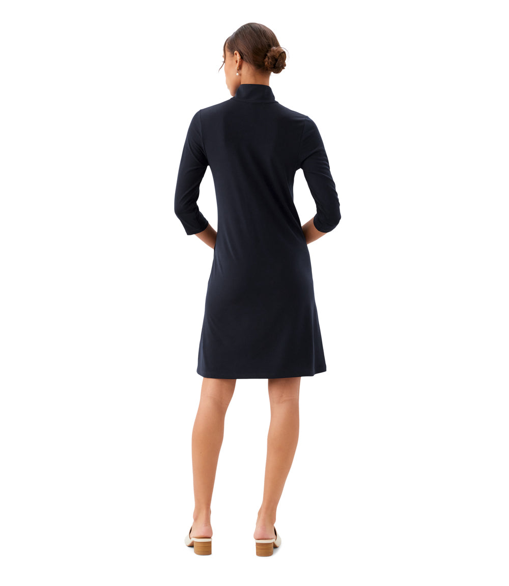 3/4 Sleeve Zip-Up Travel Jersey Dress