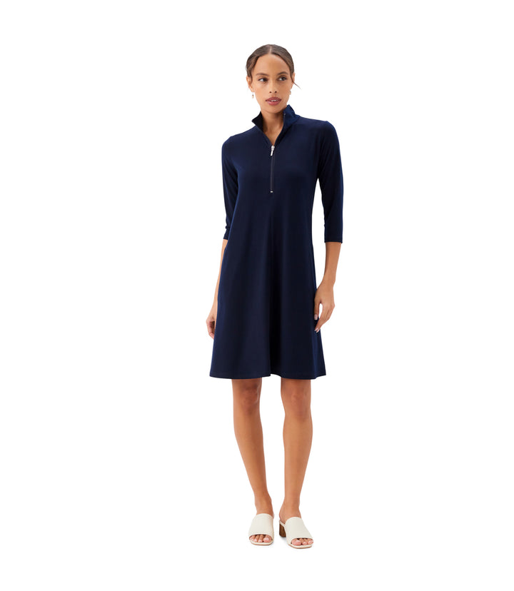 3/4 Sleeve Zip-Up Travel Jersey Dress