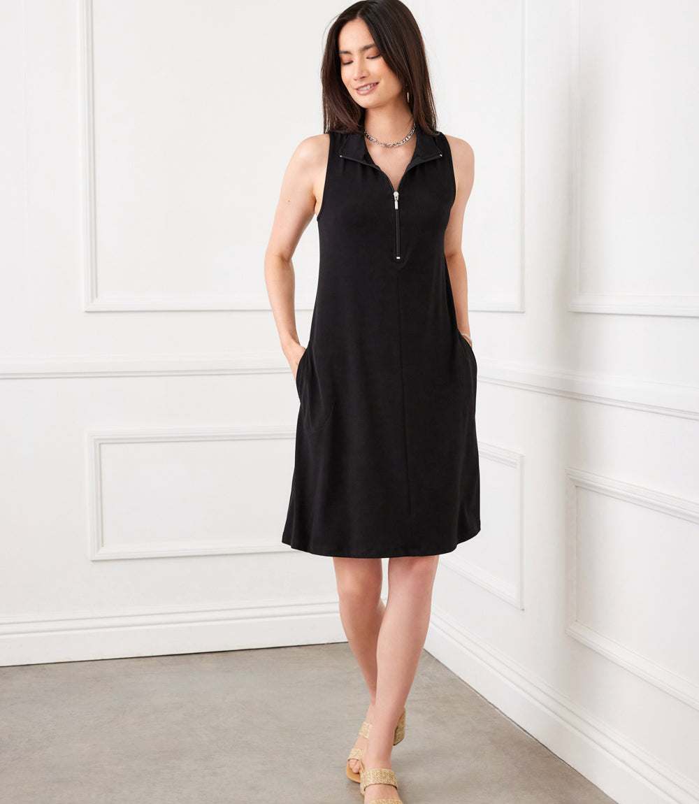 black travel dress Karen Kane Women's Sleeveless Zip Up Travel Dress - Black