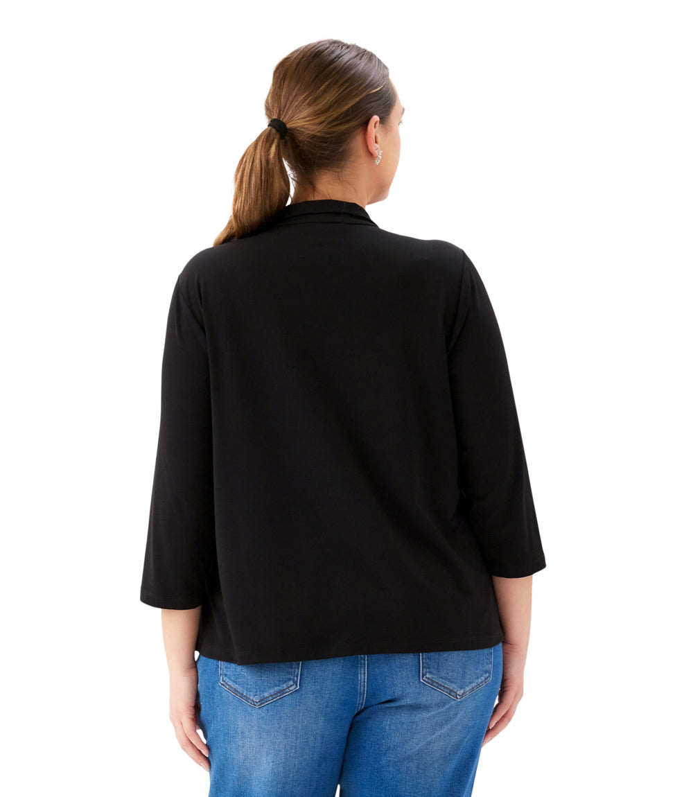 Plus Size 3/4 Sleeve Zip-Up Travel Jersey Top