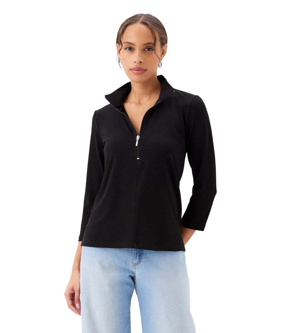 3/4 Sleeve Zip-Up Travel Jersey Top | Stylish & Versatile Women's