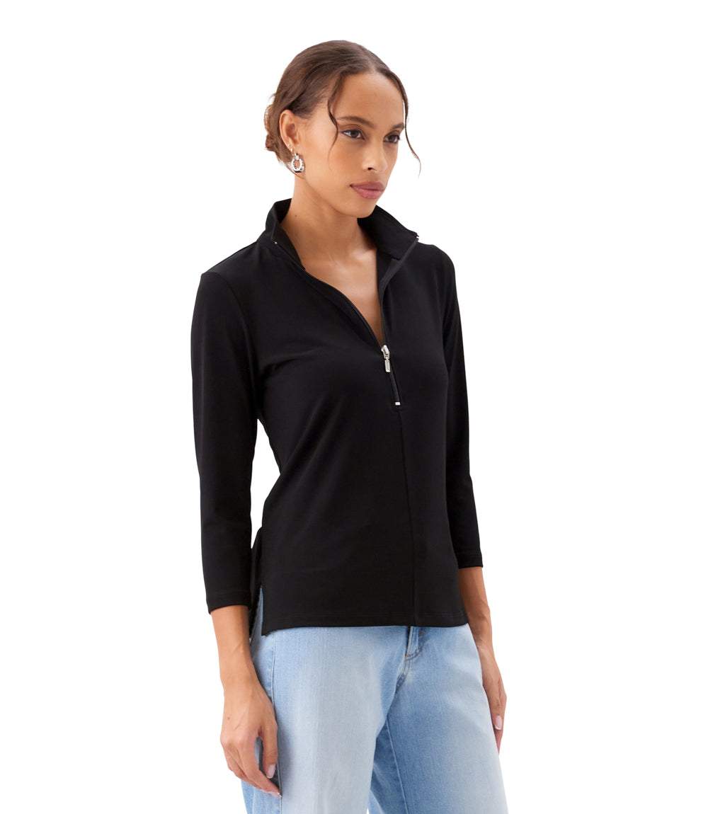 3/4 Sleeve Zip-Up Travel Jersey Top | Stylish & Versatile Women's