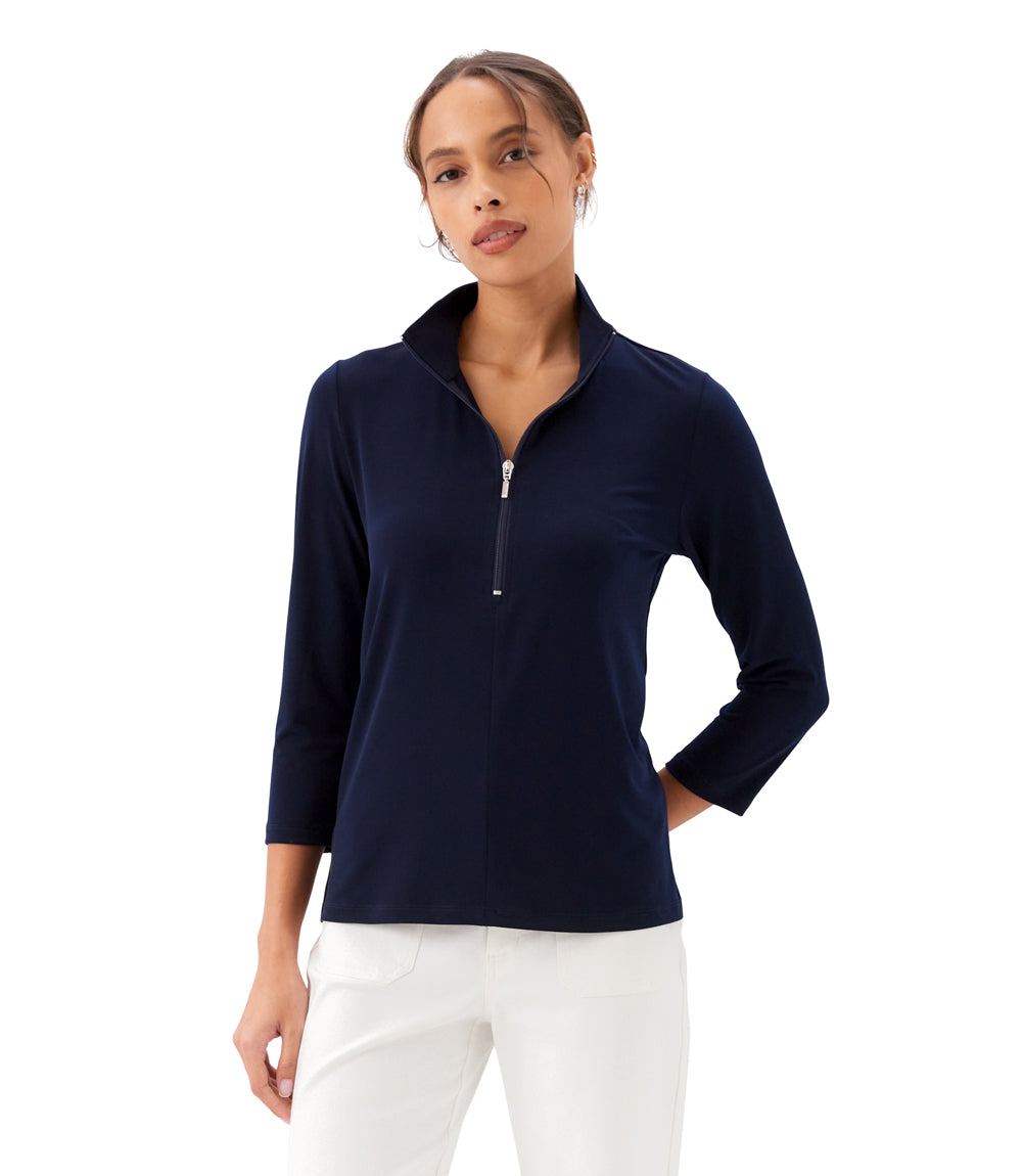 3/4 Sleeve Zip-Up Travel Jersey Top