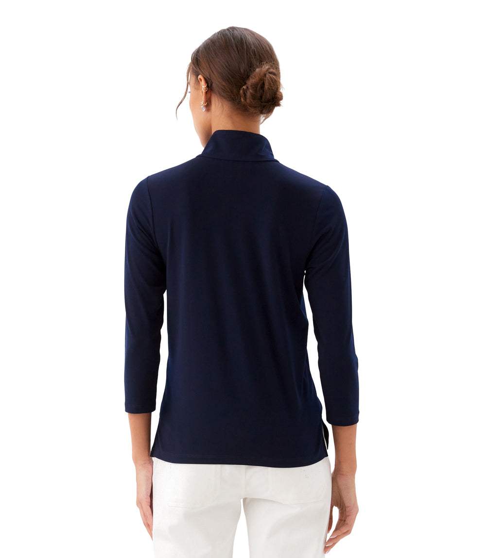 3/4 Sleeve Zip-Up Travel Jersey Top – Karen Kane