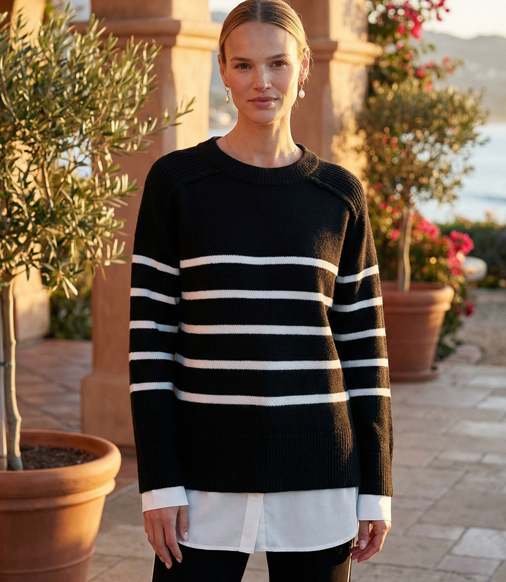Layered Stripe Crewneck Sweater