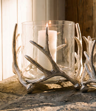 Large Silver Antler Hurricane Candleholder
