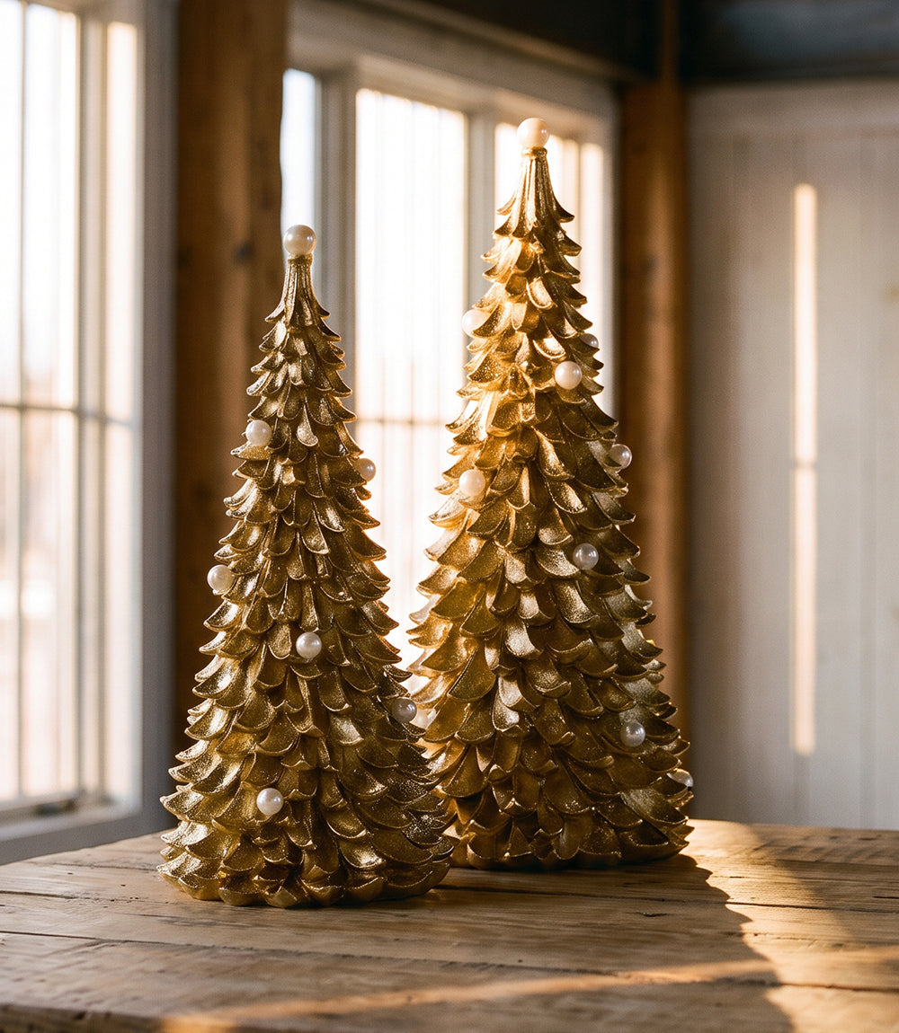 Gold Trees With Pearl Accents, Set Of 2