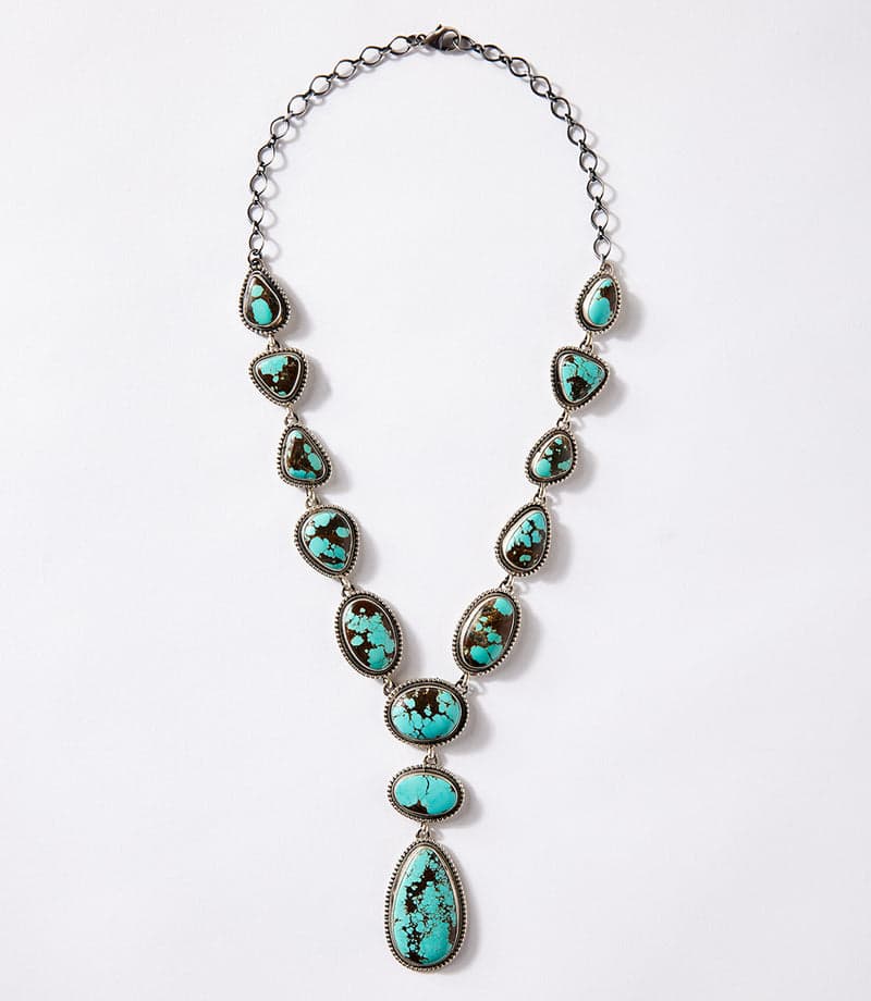 Large Turquoise Stone Lariat Necklace