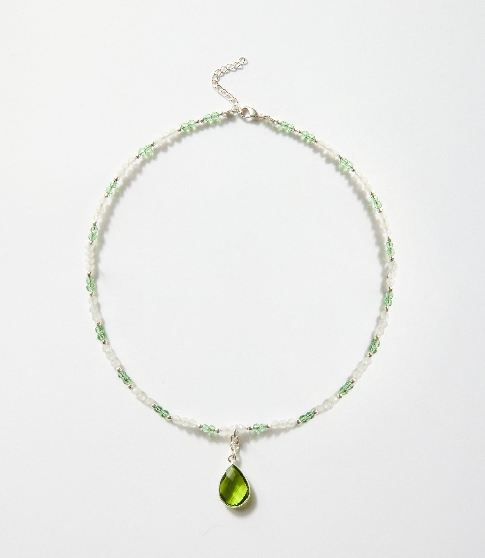 Beaded Moonstone And Peridot Pendant Necklace