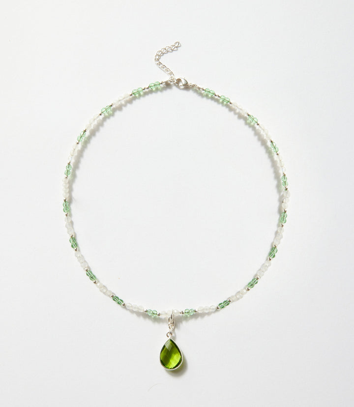 Beaded Moonstone And Peridot Pendant Necklace