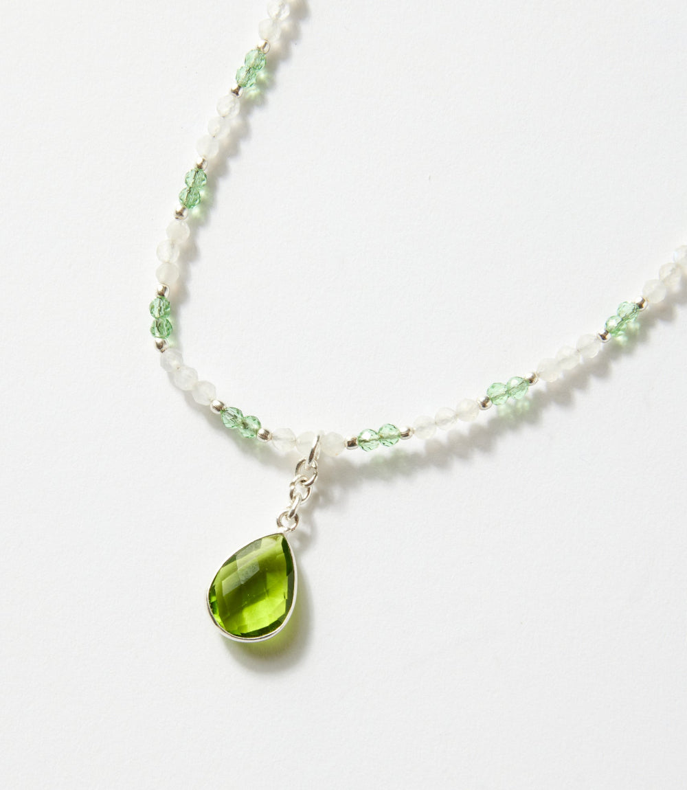 Beaded Moonstone And Peridot Pendant Necklace