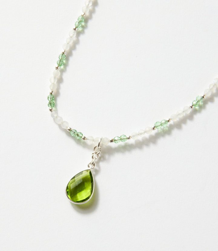 Beaded Moonstone And Peridot Pendant Necklace