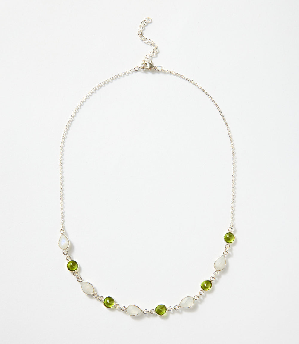 Moonstone And Peridot Station Necklace