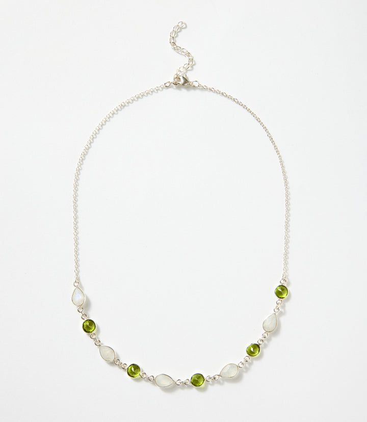 Moonstone And Peridot Station Necklace