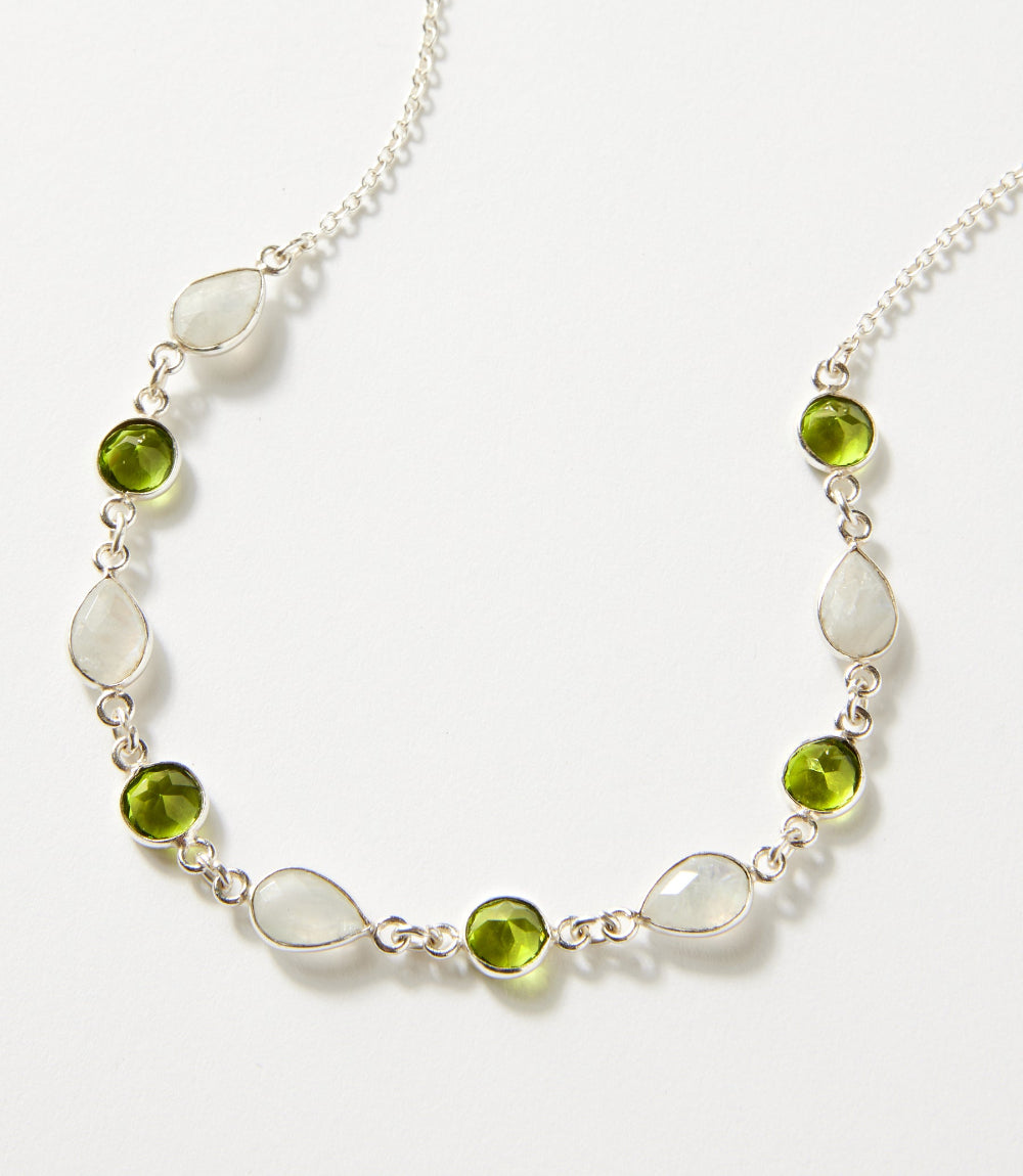 Moonstone And Peridot Station Necklace