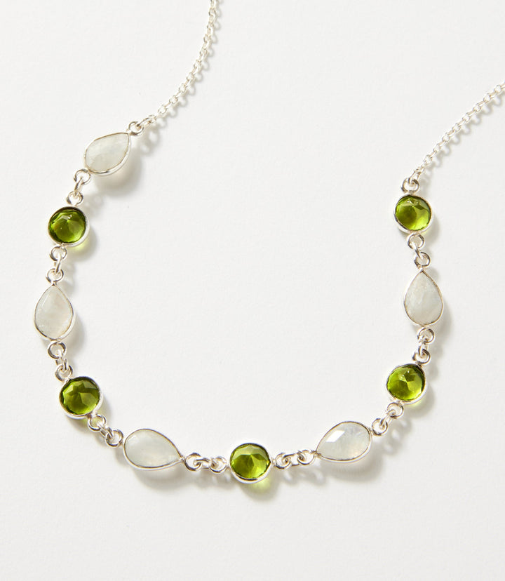 Moonstone And Peridot Station Necklace