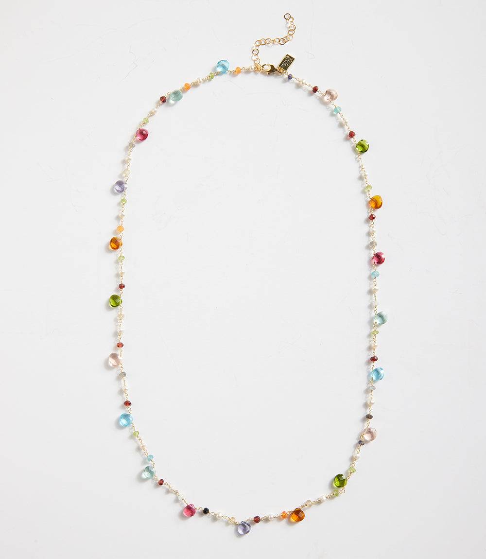 Long Beaded Gemstone Necklace
