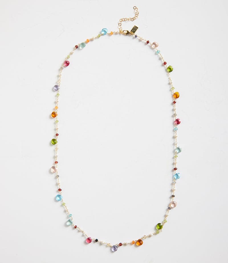 Long Beaded Gemstone Necklace