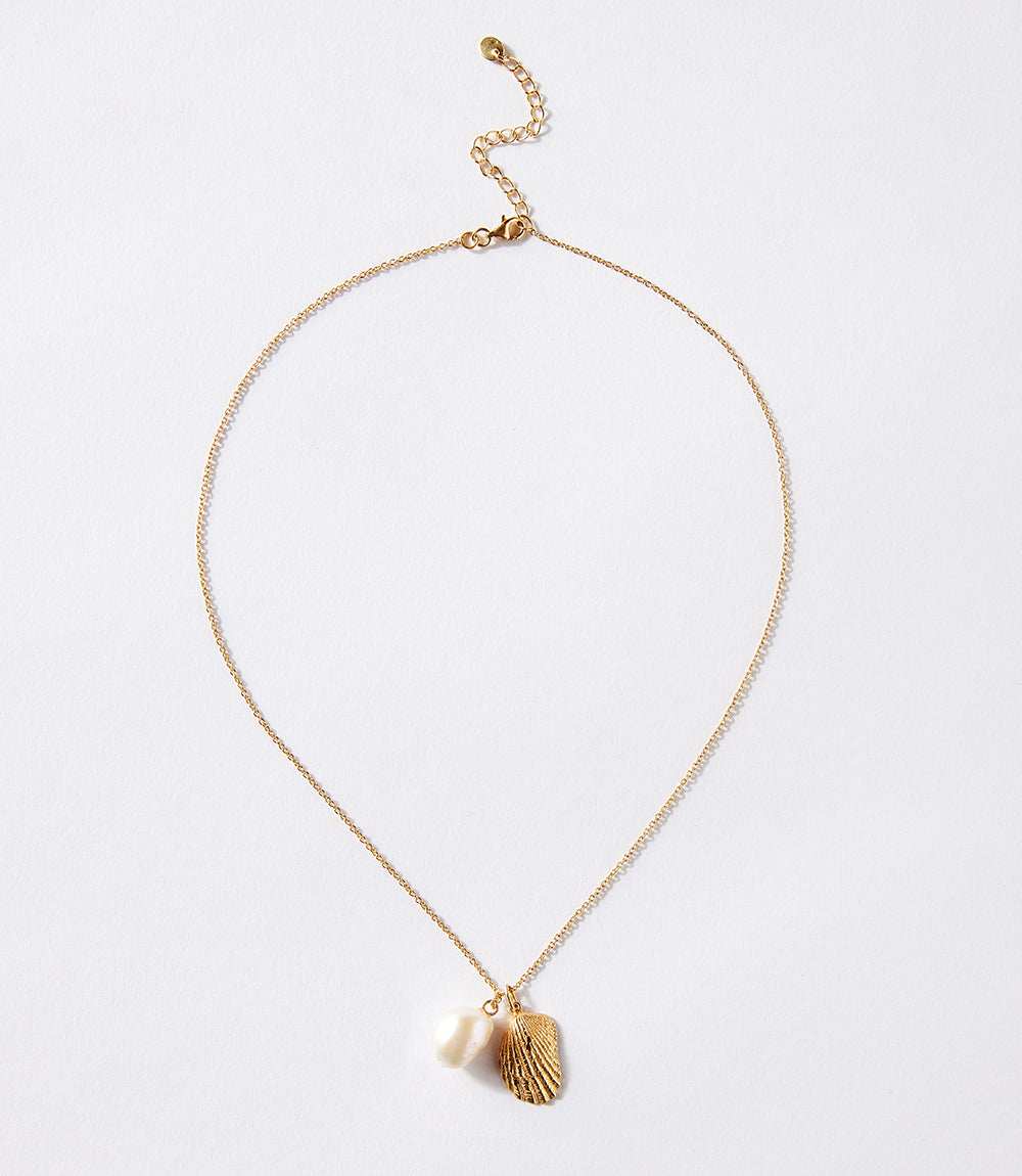 Gold Plated Shell And Pearl Necklace