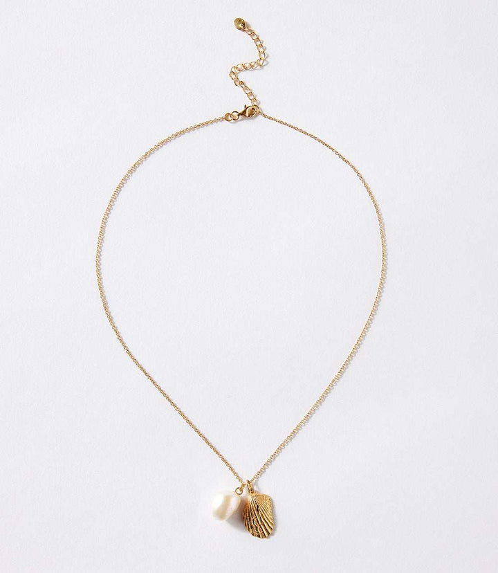 Gold Plated Shell And Pearl Necklace