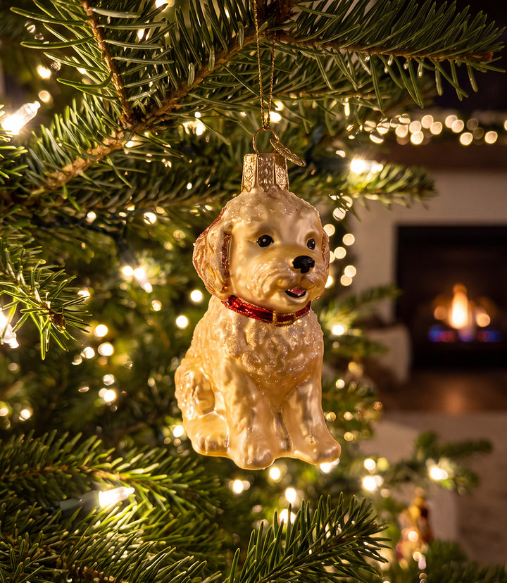 Cockapoo Puppy Glass Ornament