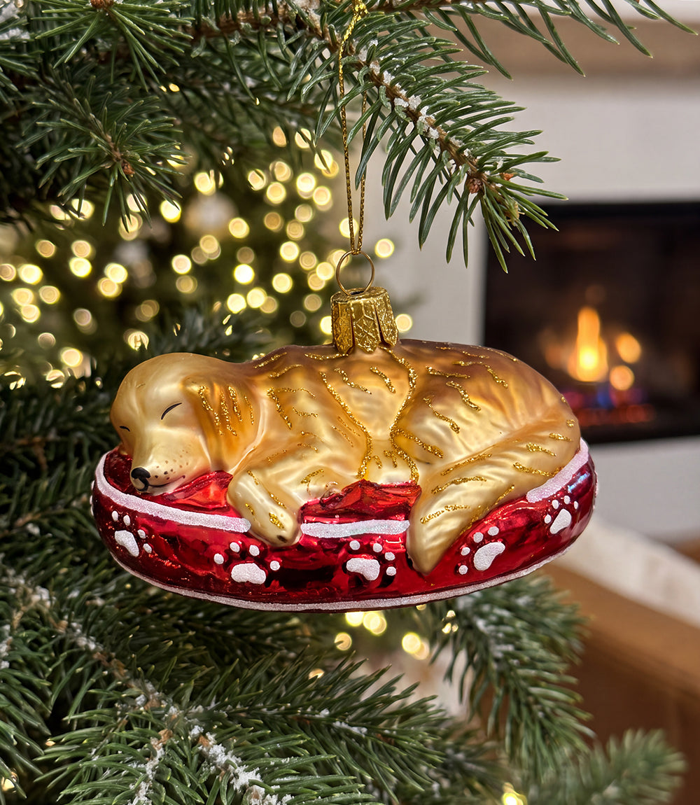 Sleepy Golden Retriever Glass Ornament