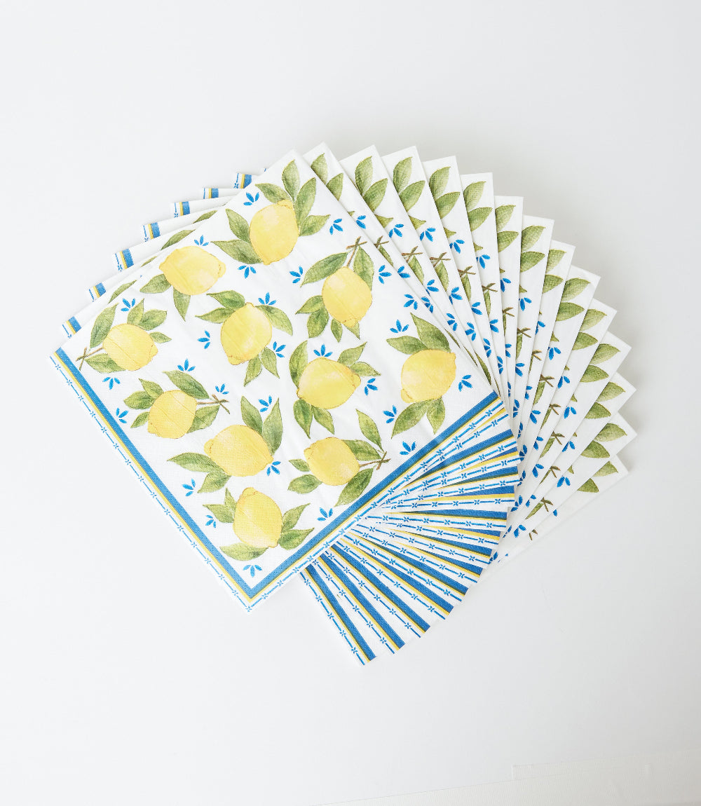 Lemon Pattern Paper Dinner Napkins, Pack Of 20