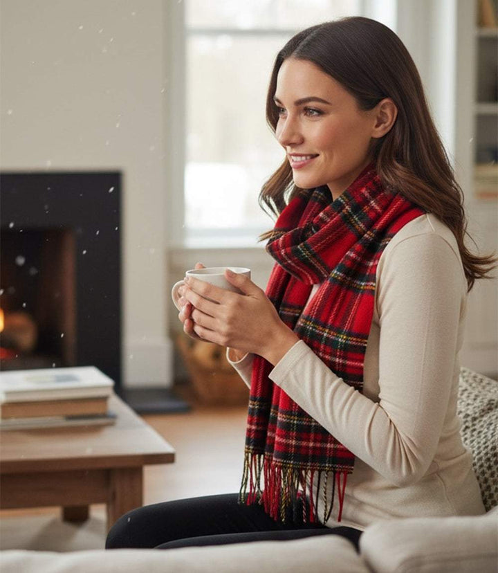 Merino Wool Fringed Plaid Scarf