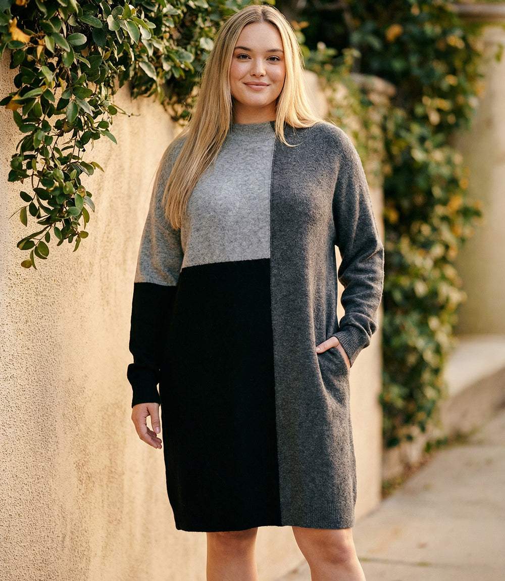 grey and black sweater dress Ribbed Turtleneck Sweater Dress