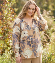Plus Size Long Sleeve Ruffle Neck Peasant Top