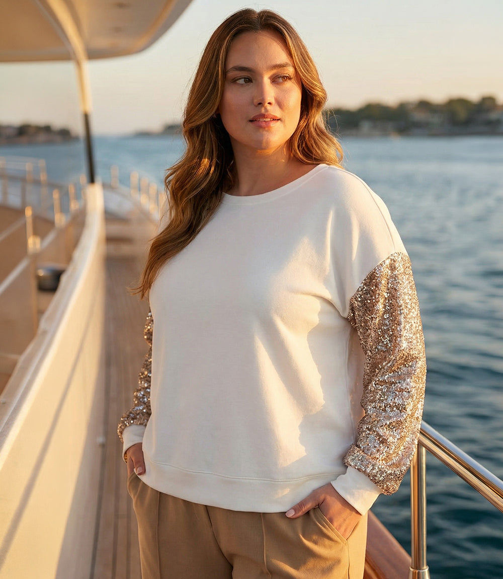 Plus Size Sequin Sleeve Top