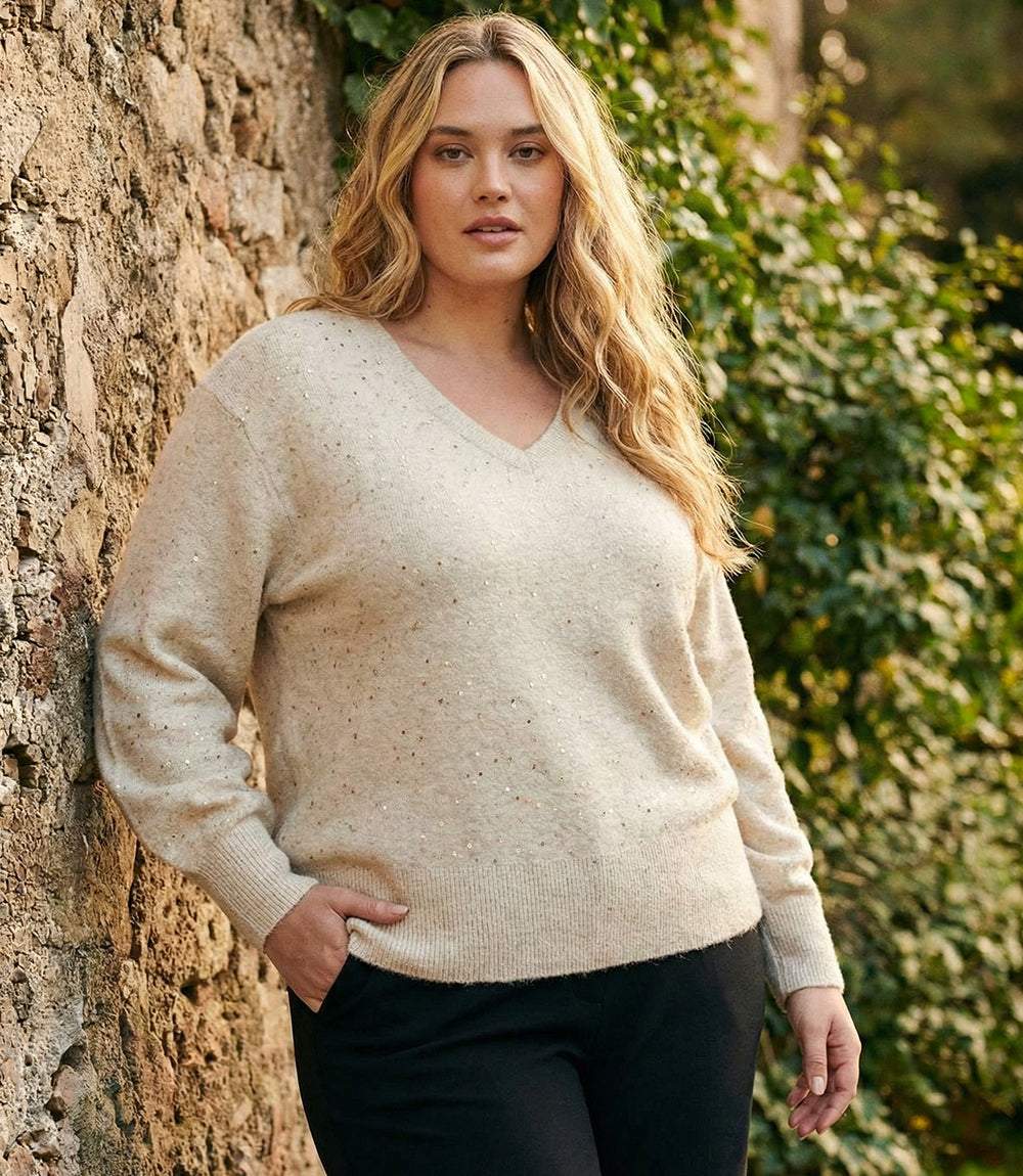 Plus Size Sequin V-Neck Sweater