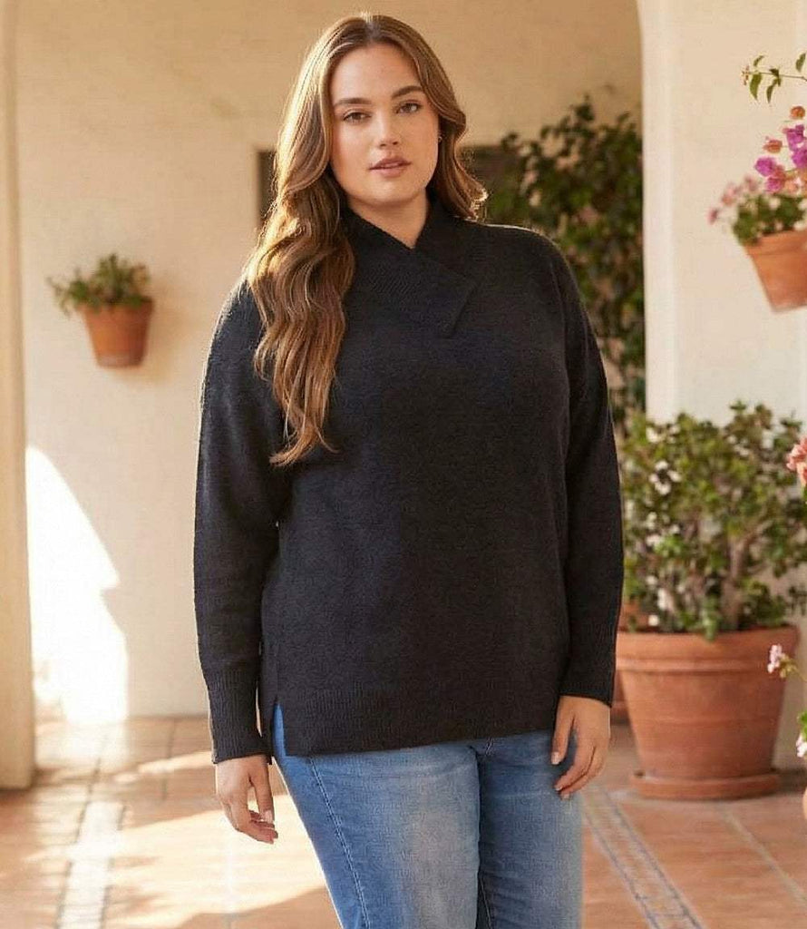 Plus Size Shawl Collar Sweater - Comfortable & Stylish Knit