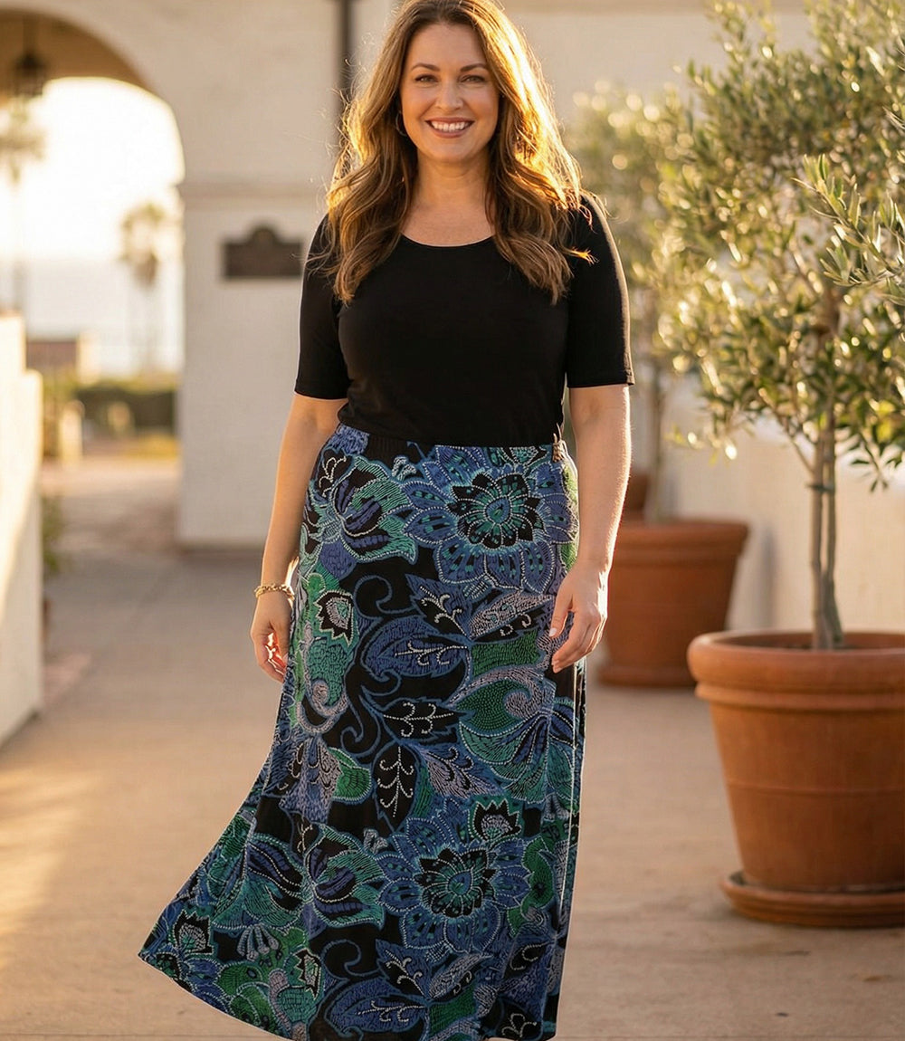 Plus Size Side-Slit Midi Skirt