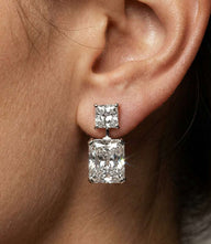 Princess cut drop earrings with clear glass stones and gold plated sterling silver
