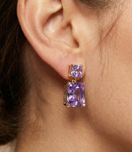 Princess Cut Drop Earrings with amethyst stones in gold plated sterling silver