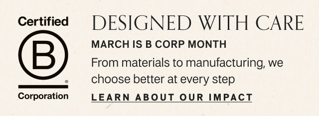 B Corp certification banner with text about March being B Corp Month and a call to learn about impact.