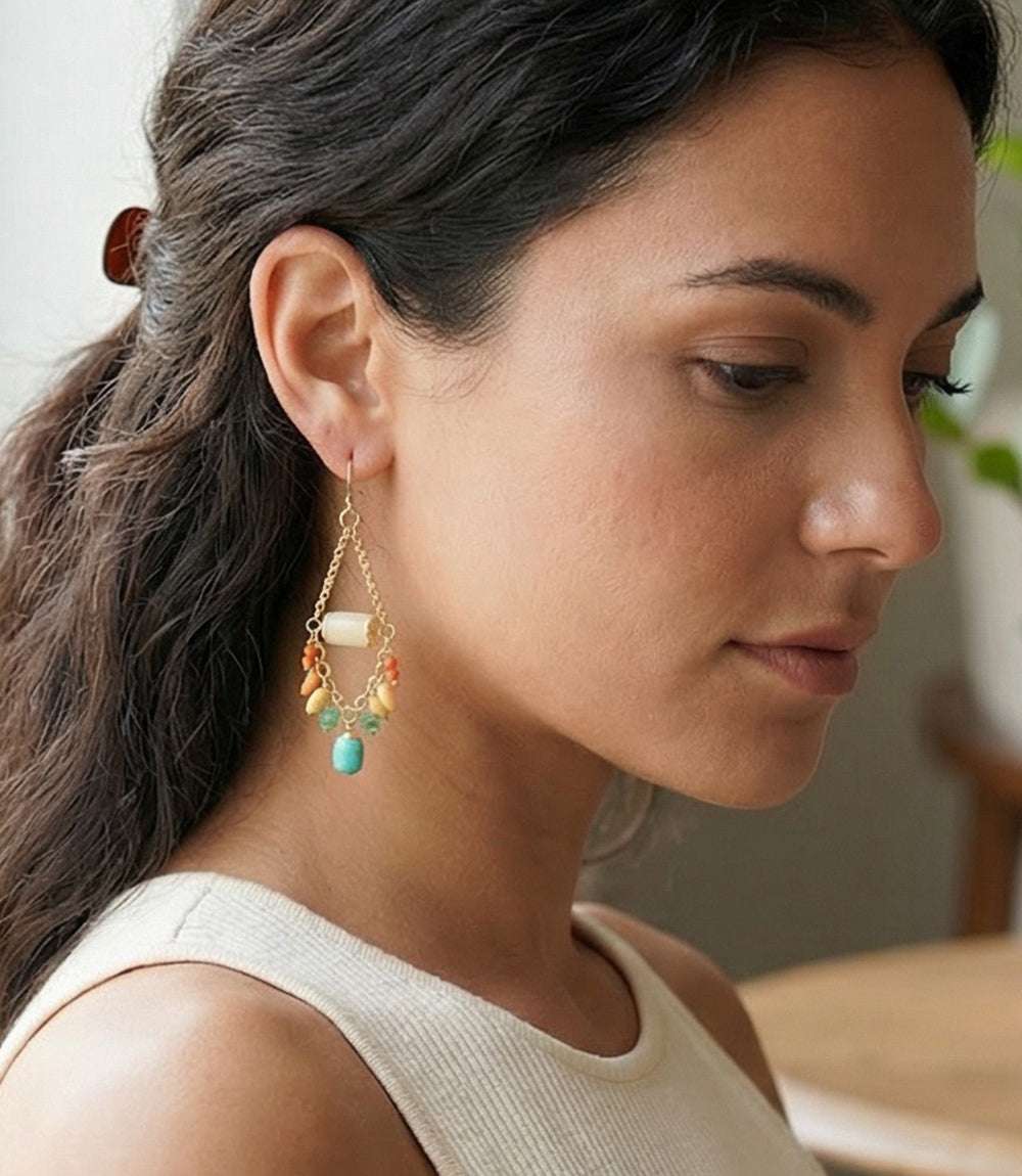 Turquoise Charm cluster earrings with gold-filled accents and natural stones