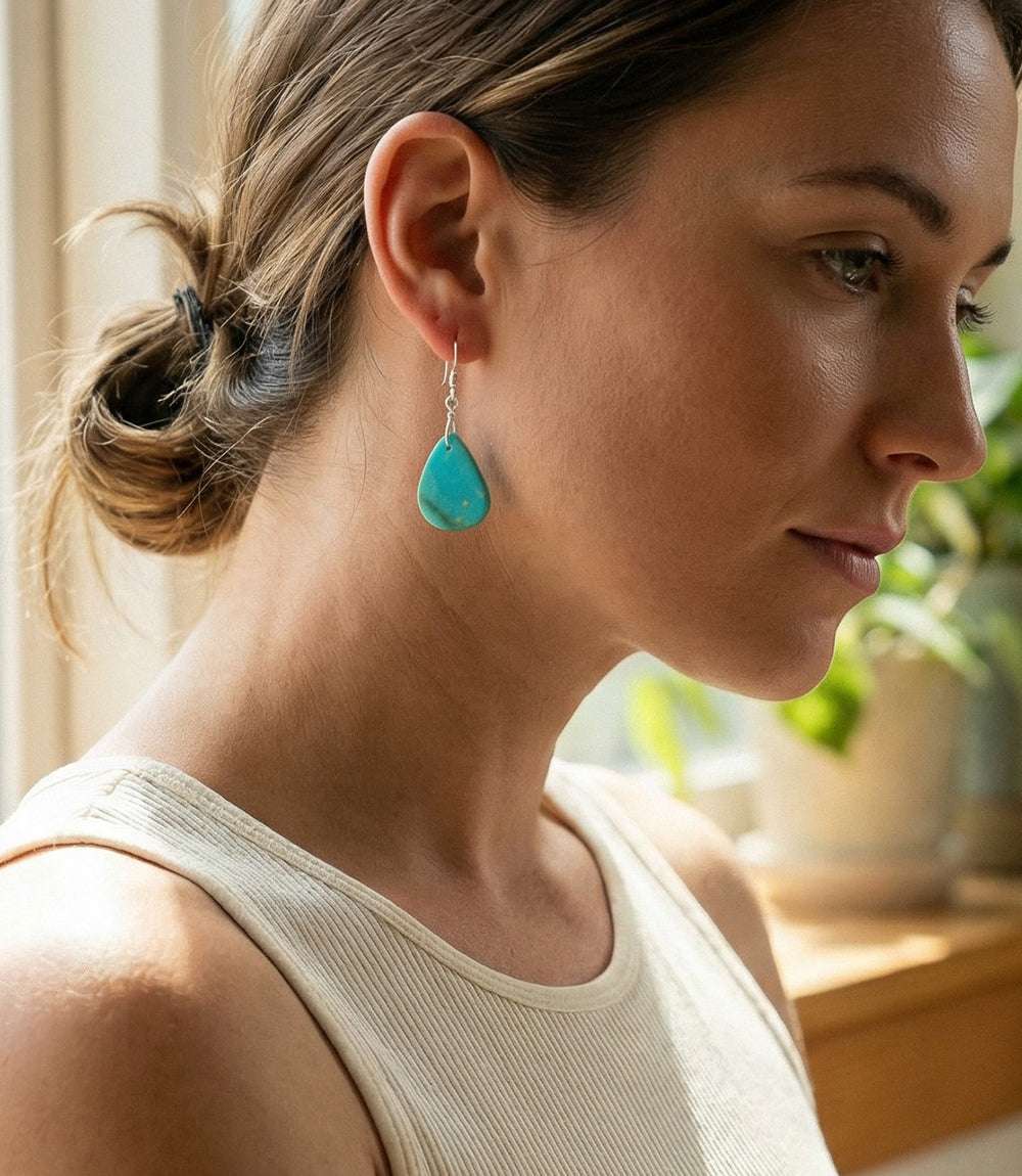 Turquoise stone earrings with sterling silver and unique natural stone variations
