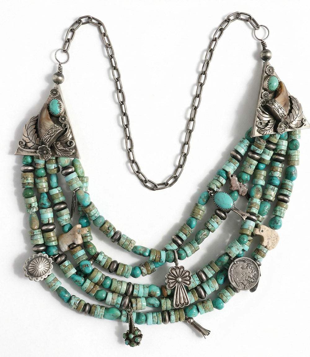 Vintage Mixed Turquoise & Charms Strand Necklace